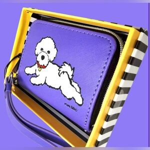 Marc Tetro Wristlet NWT & box Saffiano leather White Bichon Frise on Purple